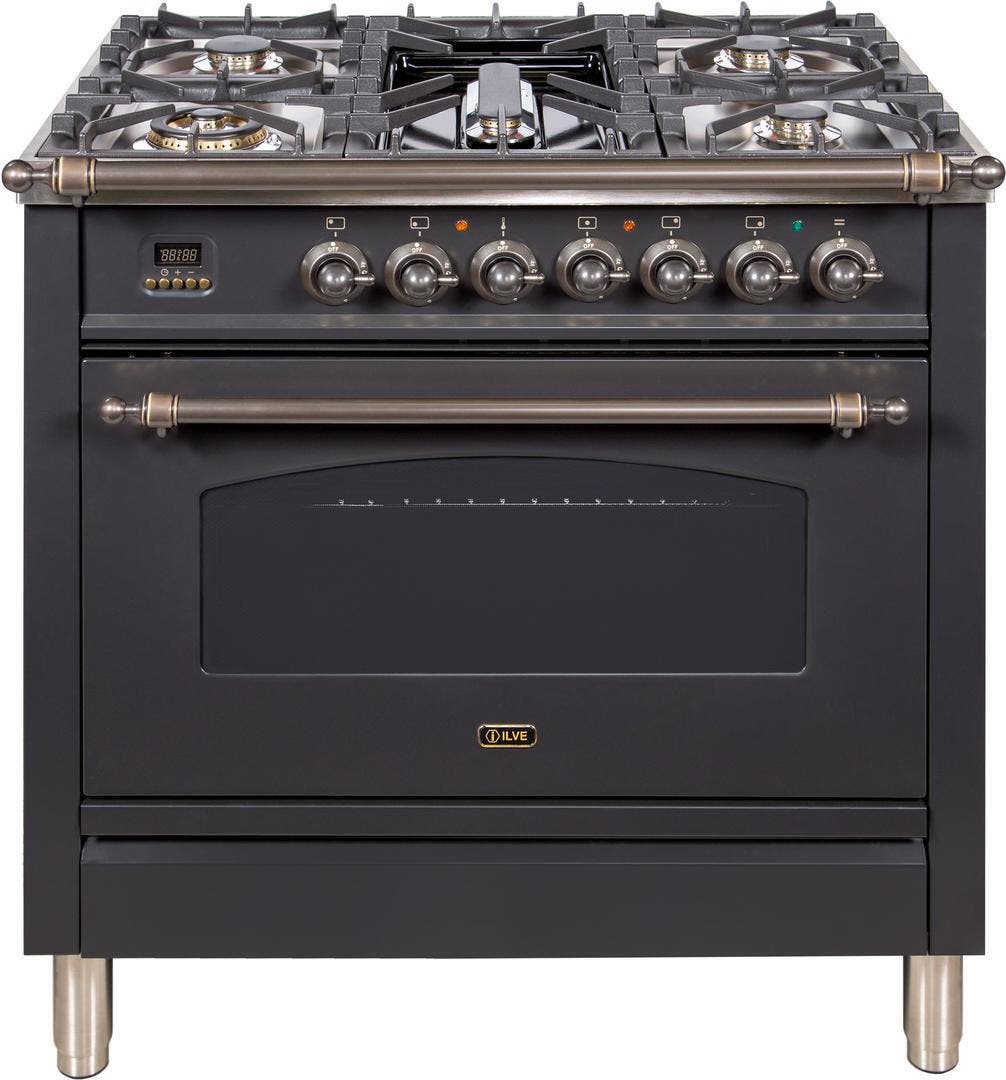 Ilve UPN90FDVGGMYLP Liquid Propane In Matte Graphite W/ Bronze Trim