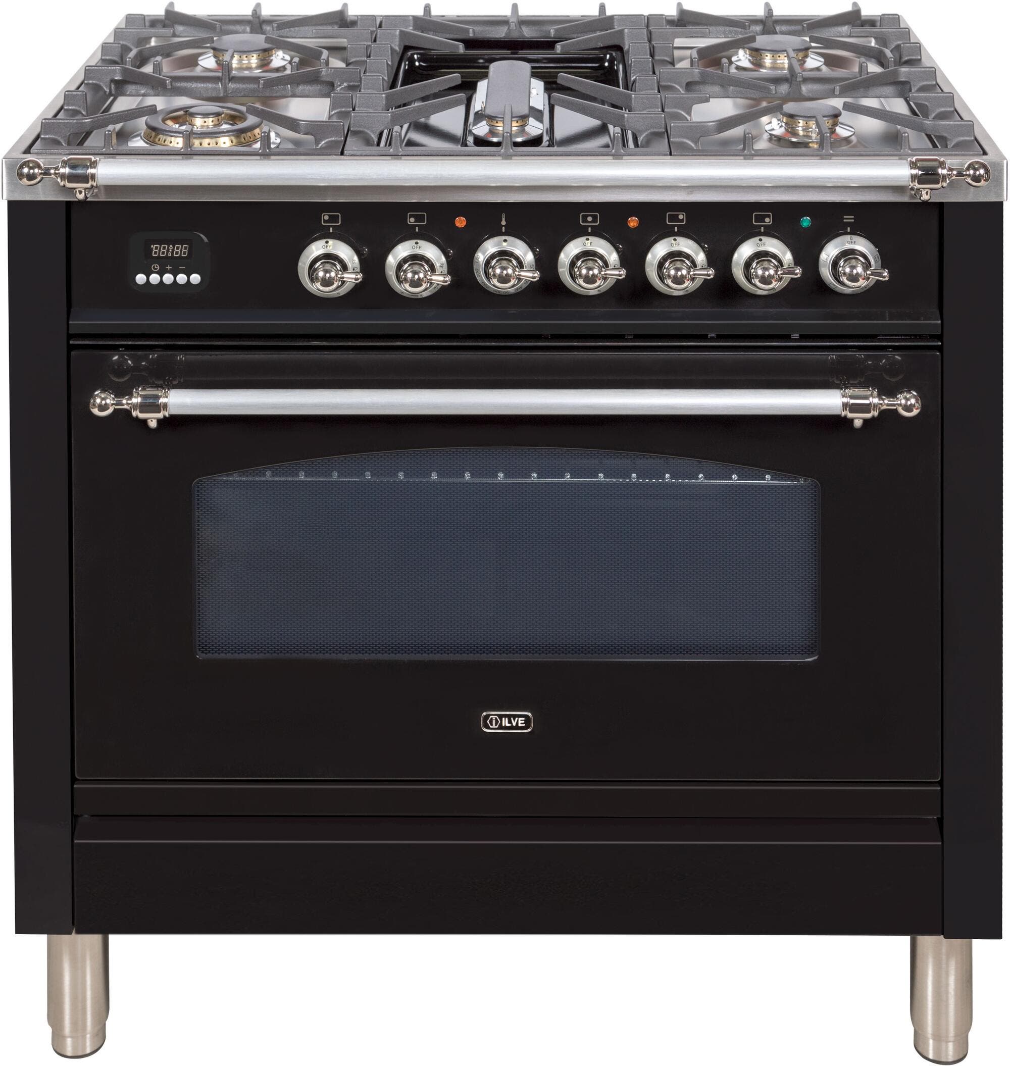 Ilve UPN90FDVGGNXLP Liquid Propane In Glossy Black W/ Chrome Trim