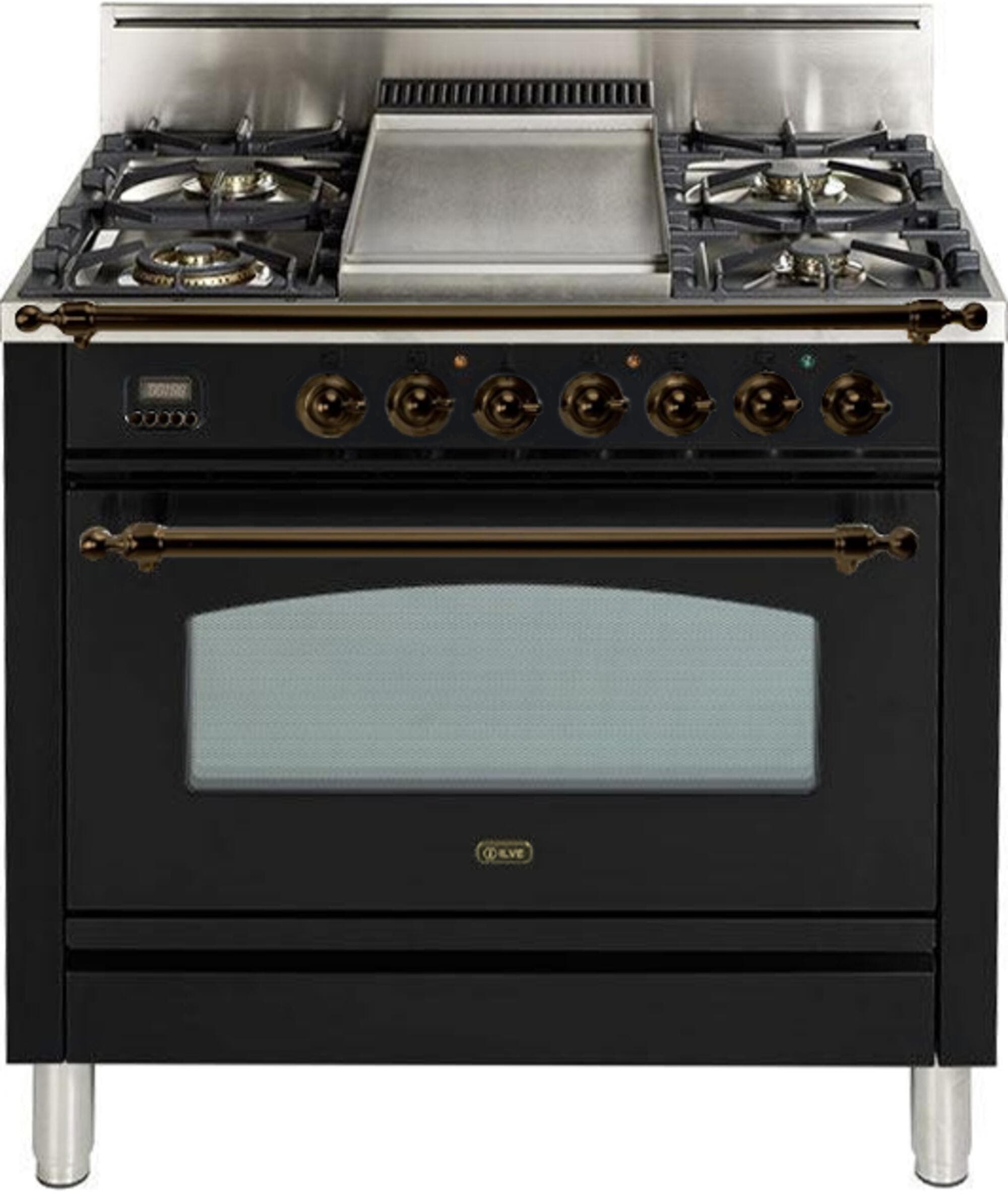 Ilve UPN90FDVGGNYLP Liquid Propane In Glossy Black W/ Bronze Trim