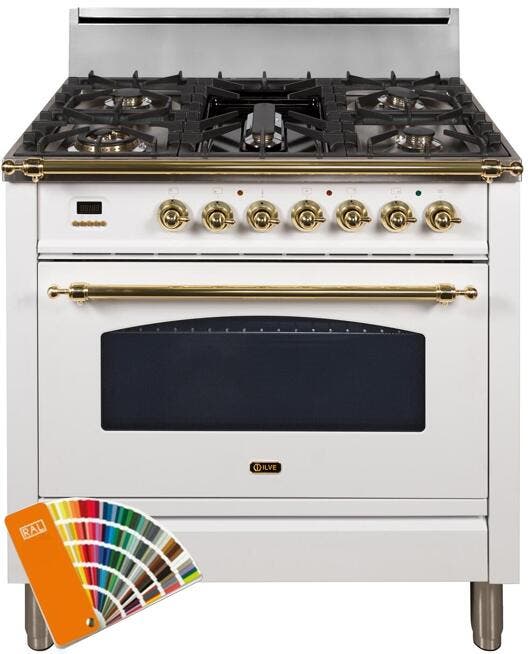 Ilve UPN90FDVGGRALLP Liquid Propane In Custom Ral Color W/ Brass Trim