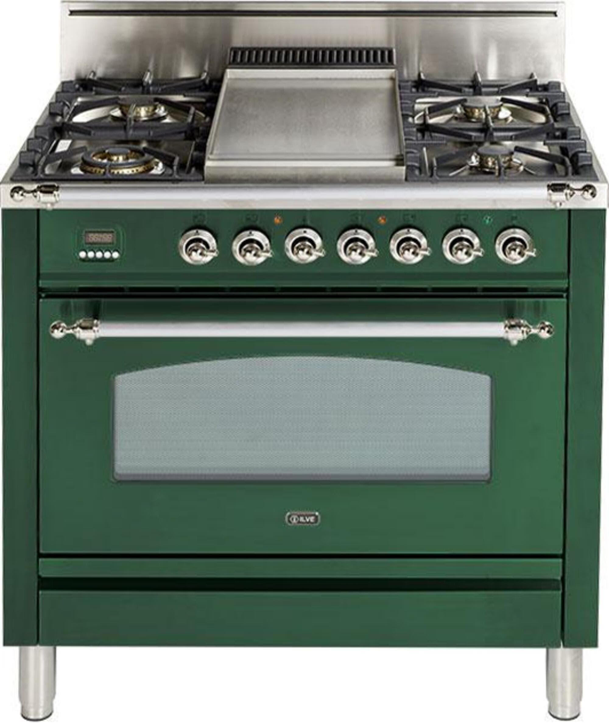Ilve UPN90FDVGGVSXLP Liquid Propane In Emerald Green W/ Chrome Trim