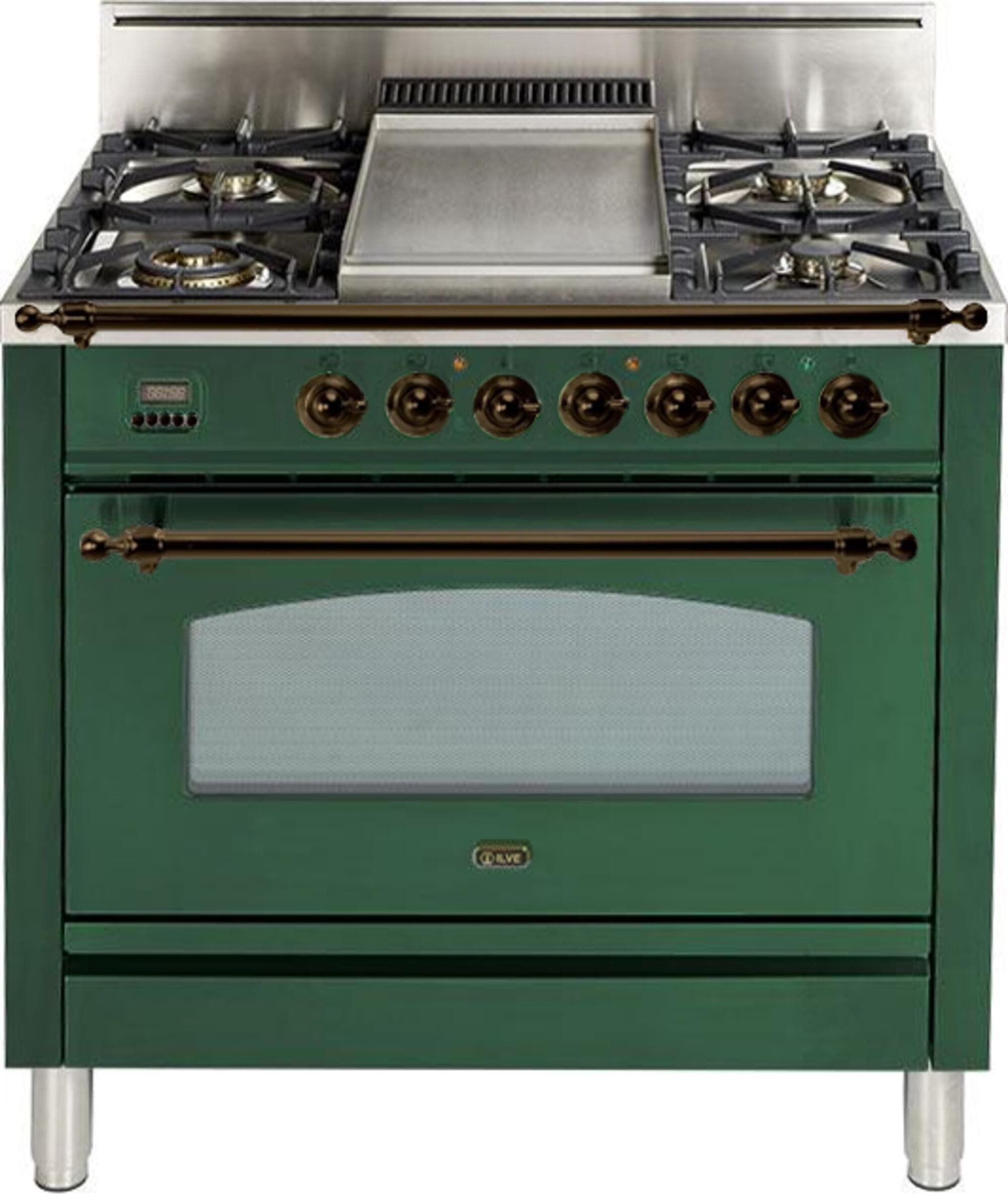 Ilve UPN90FDVGGVSYLP Liquid Propane In Emerald Green W/ Bronze Trim