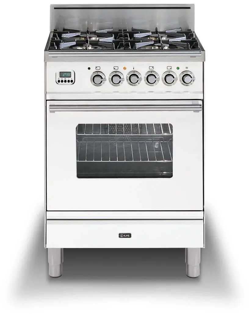 Ilve UPW60DVGGBNG Natural Gas In White W/ Chrome Trim