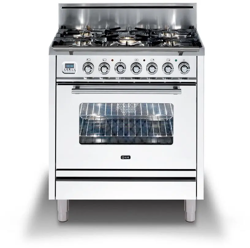Ilve UPW76DVGGBLP Liquid Propane In White W/ Chrome Trim