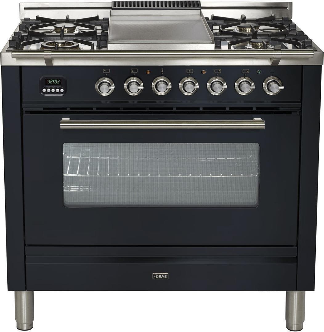 Ilve UPW90FDMPMLP Liquid Propane In Matte Graphite W/ Chrome Trim