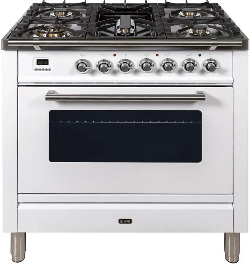 Ilve UPW90FDVGGBLP Liquid Propane In White W/ Chrome Trim