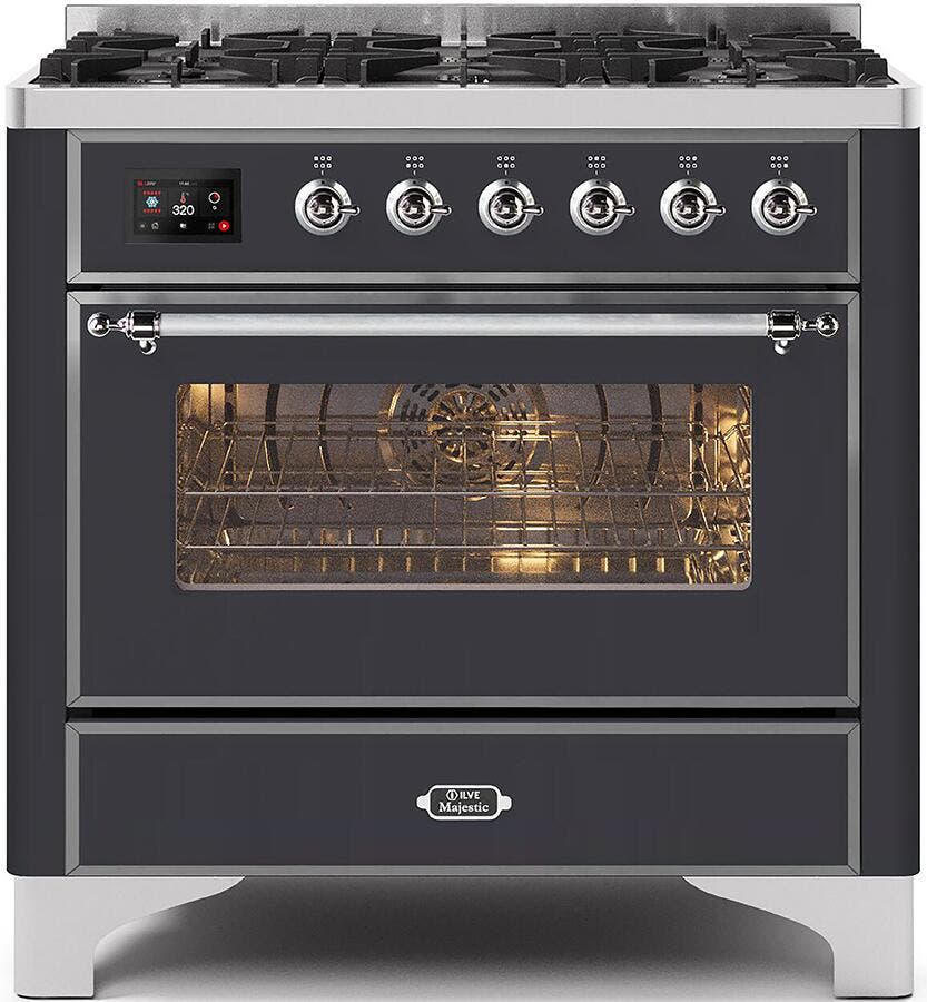 Ilve UM096DNS3MGCLP Liquid Propane In Matte Graphite W/ Chrome Trim