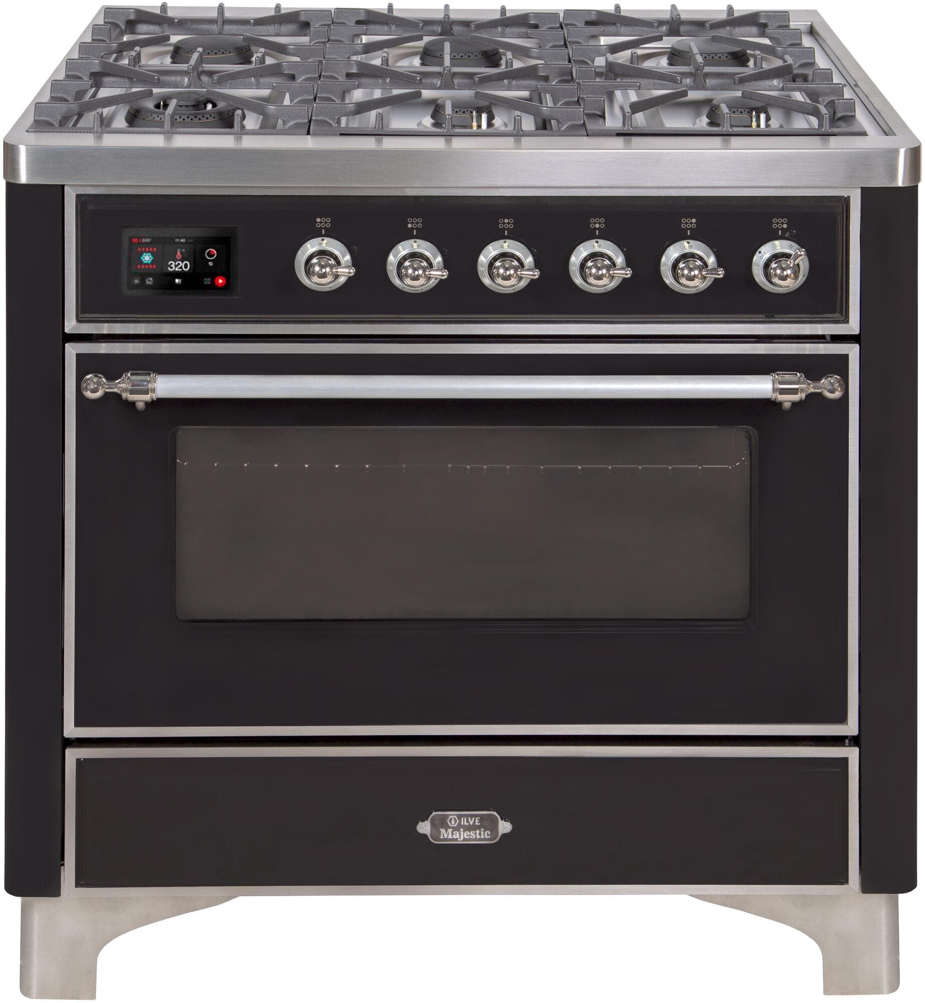Ilve UM096DNS3BKCLP Liquid Propane In Glossy Black W/ Chrome Trim