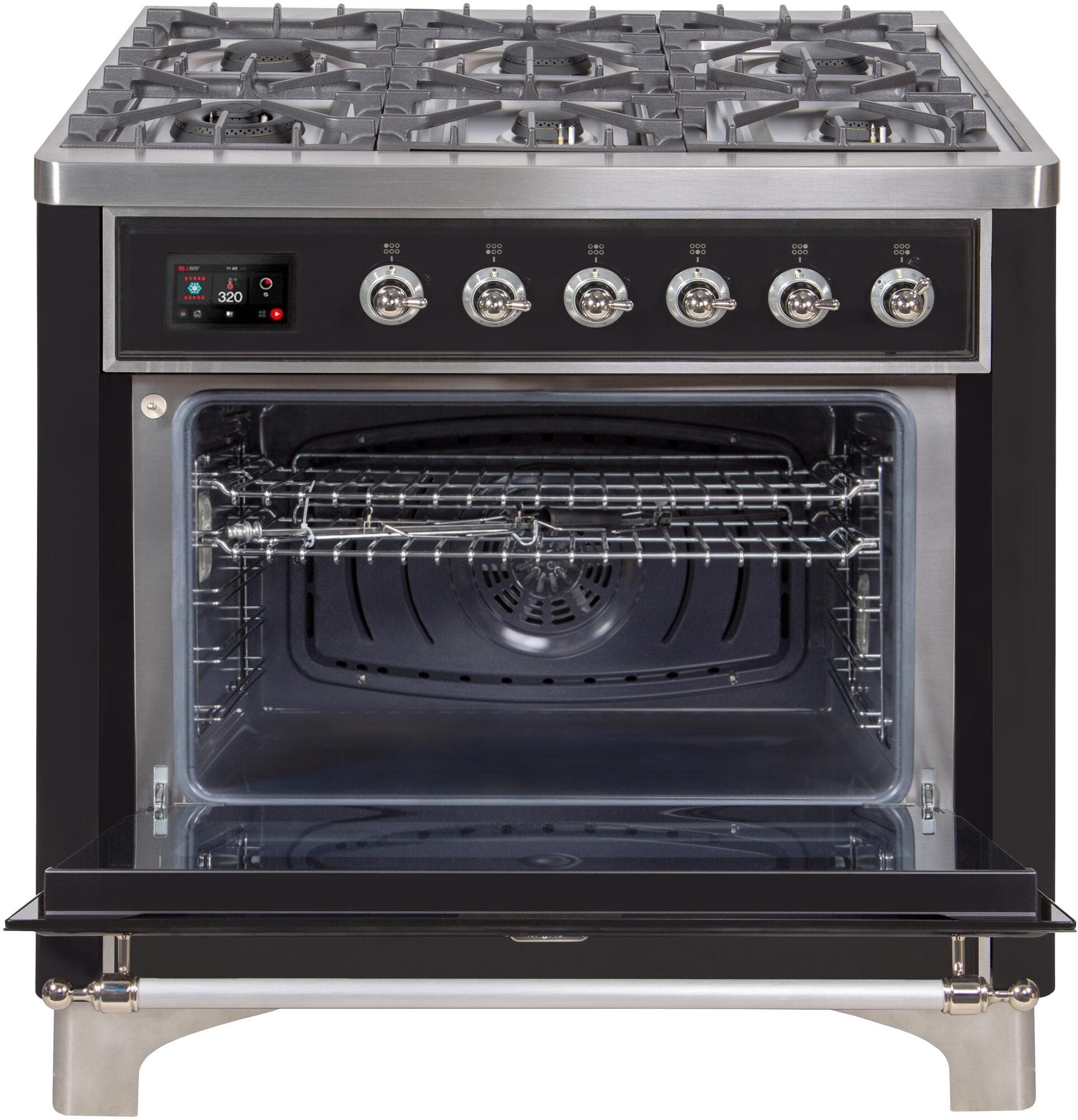Ilve UM096DNS3BKCLP Liquid Propane In Glossy Black W/ Chrome Trim