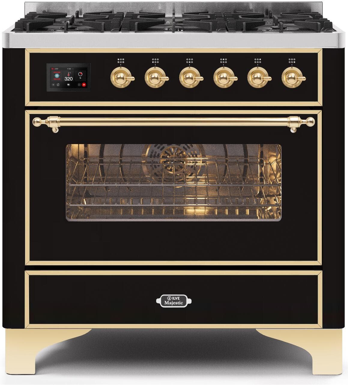 Ilve UM096DNS3BKGLP Liquid Propane In Glossy Black W/ Brass Trim