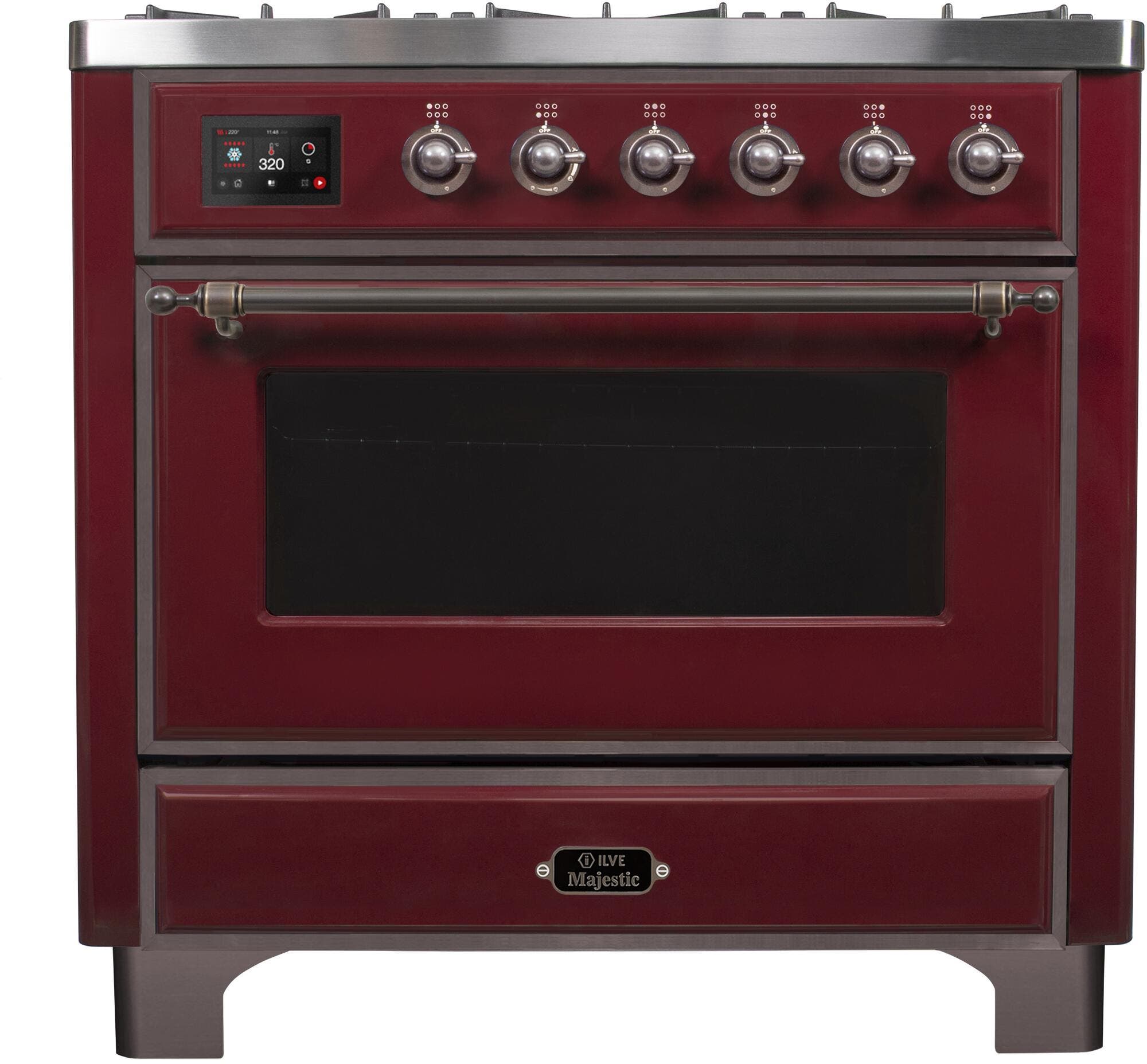 Ilve UM096DNS3BUBLP Liquid Propane In Burgundy W/ Bronze Trim