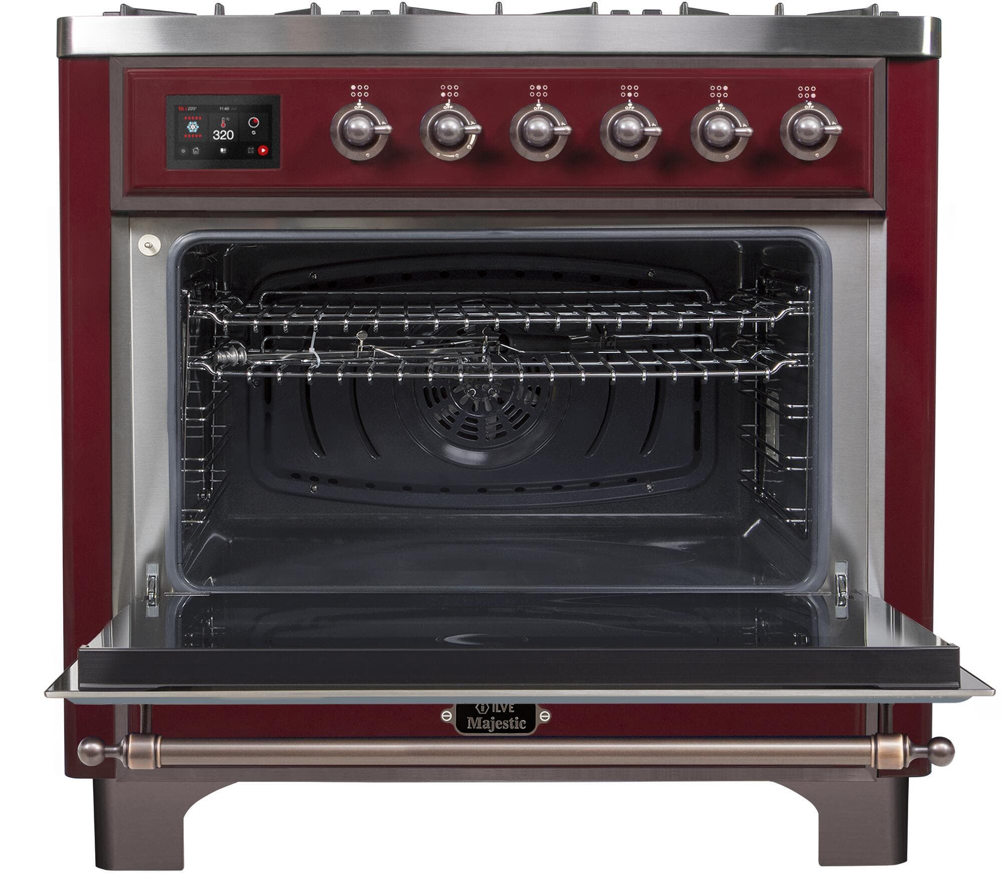 Ilve UM096DNS3BUBLP Liquid Propane In Burgundy W/ Bronze Trim