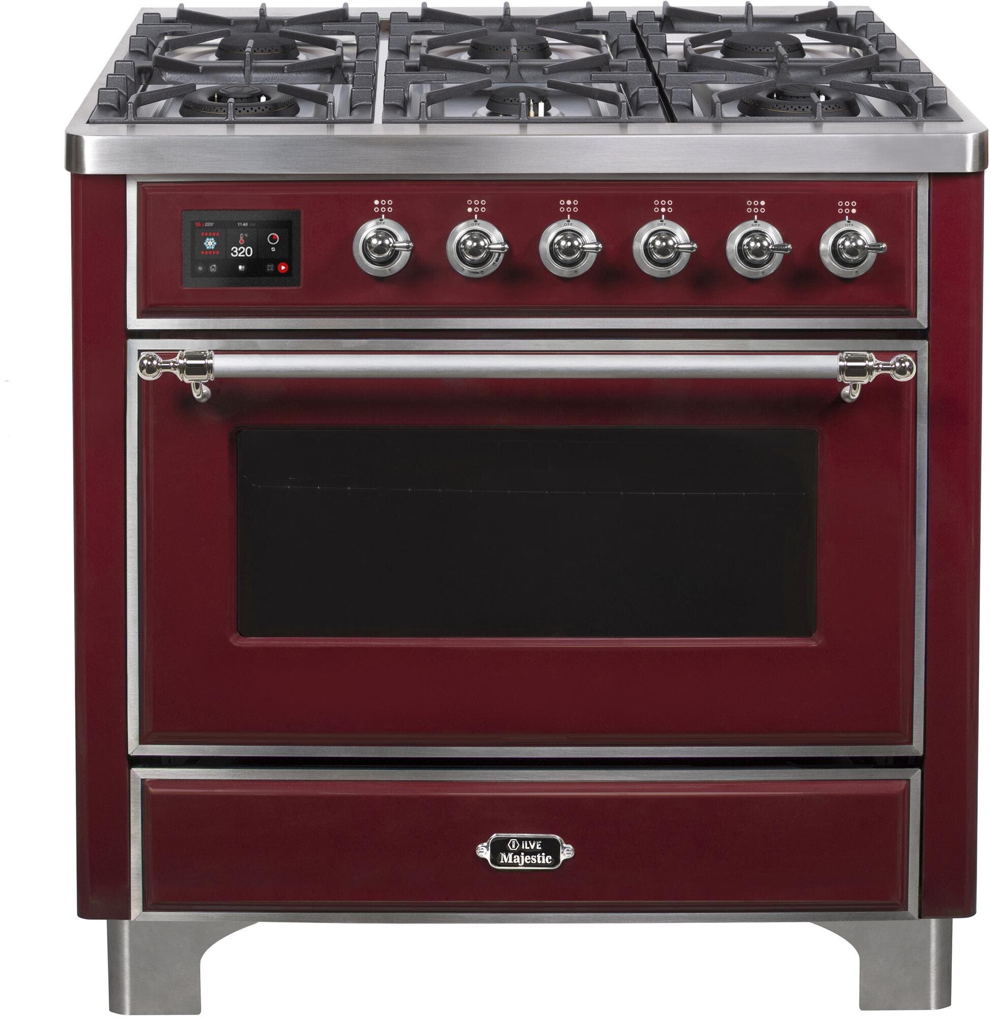 Ilve UM096DNS3BUCLP Liquid Propane In Burgundy W/ Chrome Trim