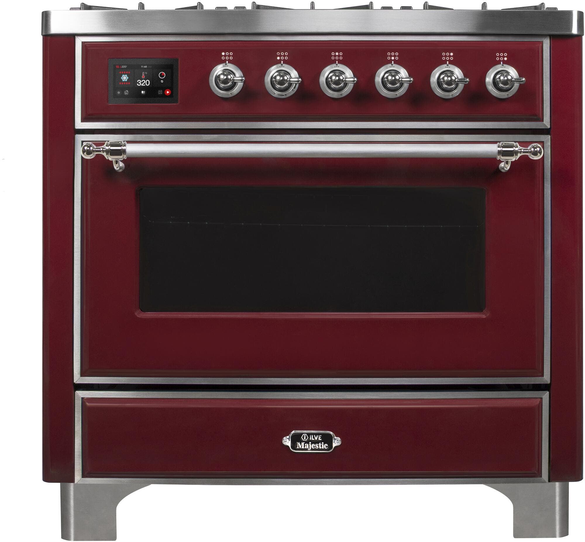Ilve UM096DNS3BUCLP Liquid Propane In Burgundy W/ Chrome Trim