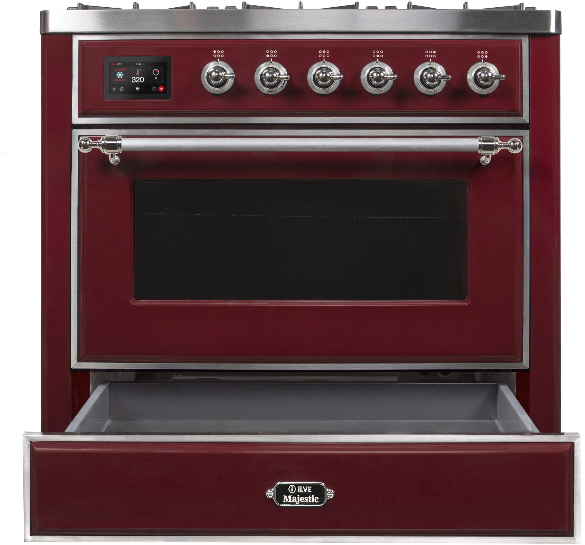 Ilve UM096DNS3BUCLP Liquid Propane In Burgundy W/ Chrome Trim
