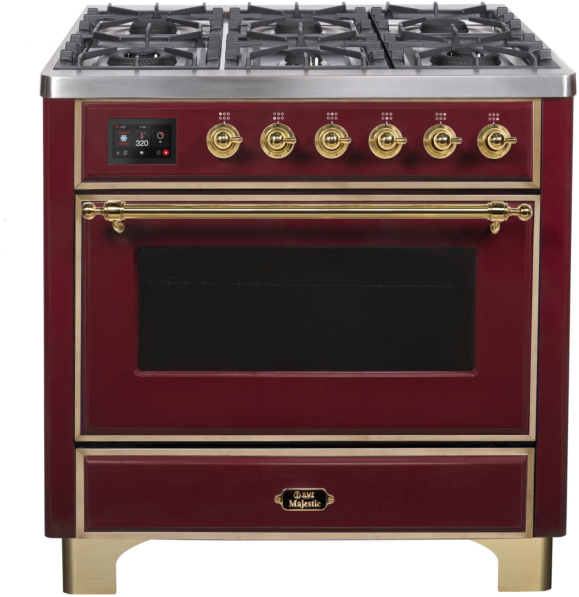 Ilve UM096DNS3BUGLP Liquid Propane In Burgundy W/ Brass Trim