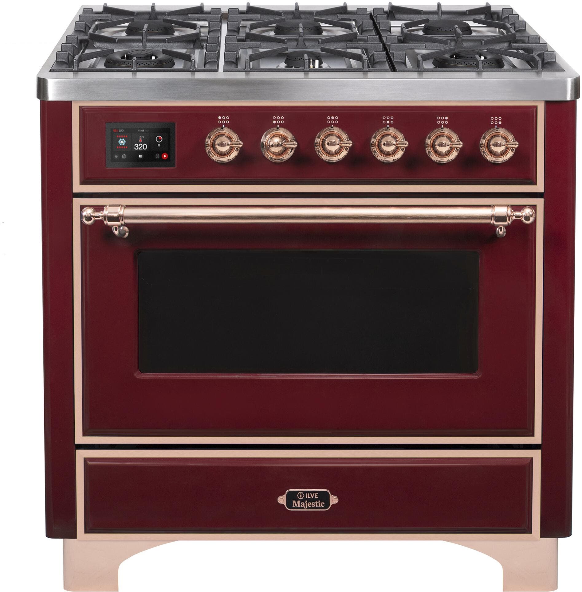 Ilve UM096DNS3BUPLP Liquid Propane In Burgundy W/ Copper Trim