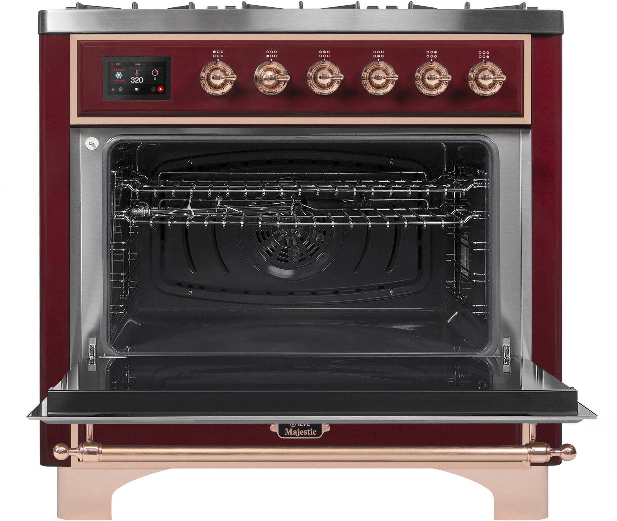 Ilve UM096DNS3BUPLP Liquid Propane In Burgundy W/ Copper Trim