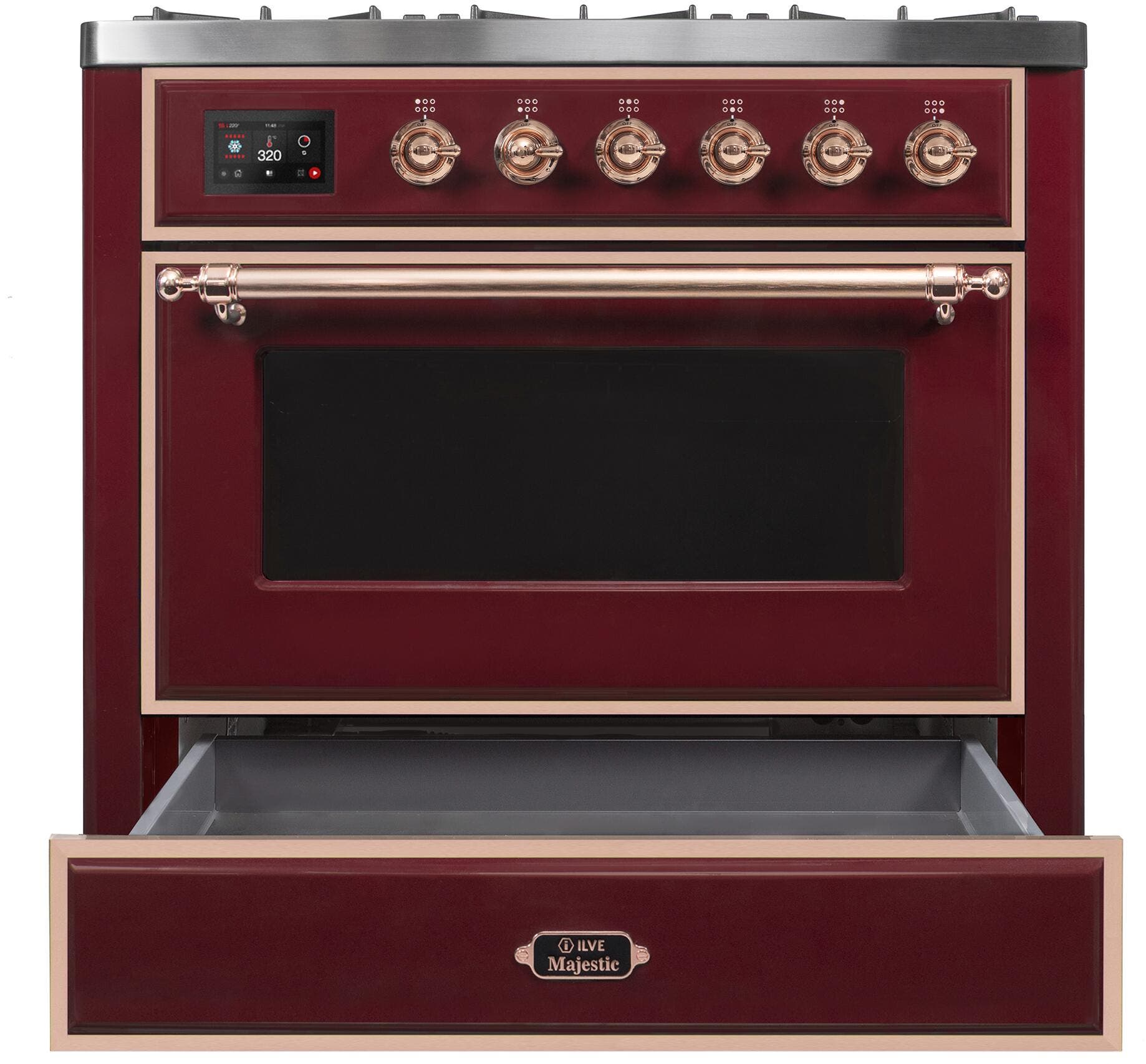 Ilve UM096DNS3BUPLP Liquid Propane In Burgundy W/ Copper Trim