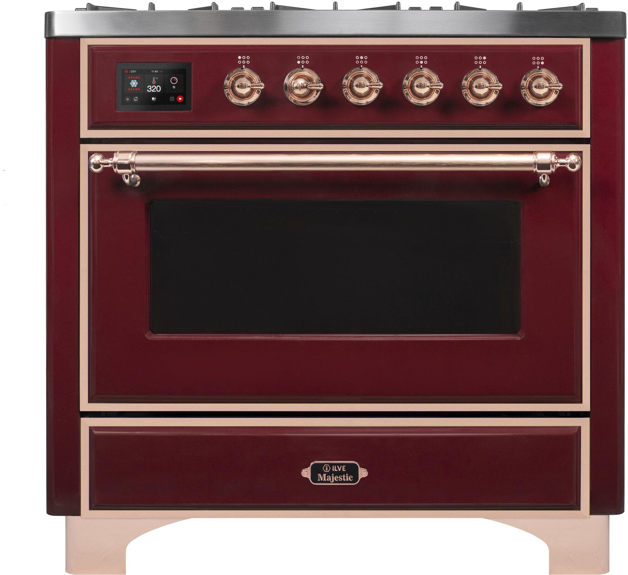 Ilve UM096DNS3BUPLP Liquid Propane In Burgundy W/ Copper Trim