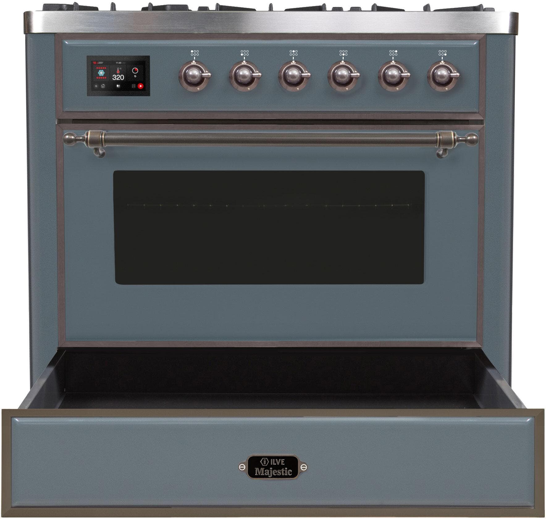 Ilve UM096DNS3BGBLP Liquid Propane In Blue Grey W/ Bronze Trim