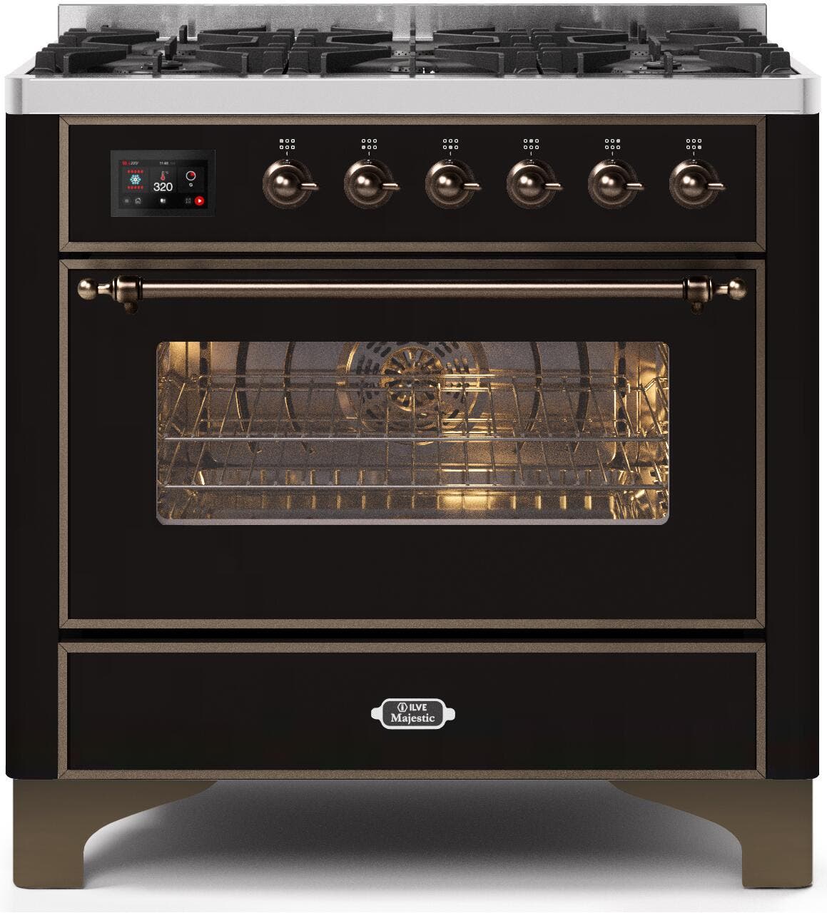 Ilve UM096DNS3BKBLP Liquid Propane In Glossy Black W/ Bronze Trim