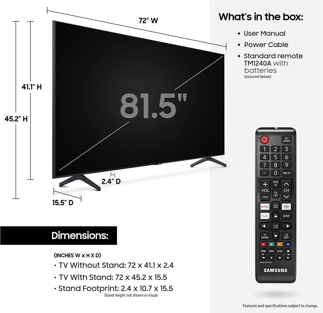 Samsung Electronics UN82TU7000FXZA Titan Gray, 82 Inch