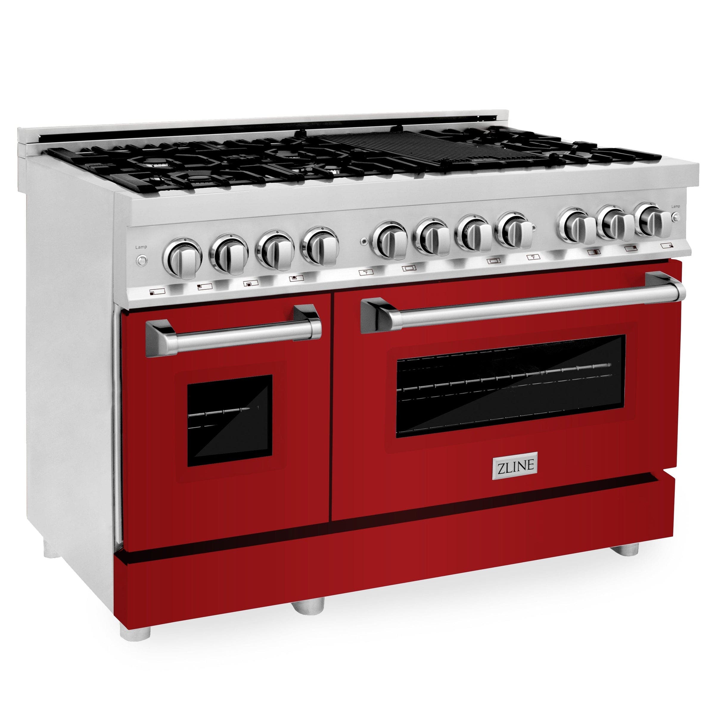 Zline RGSRG48 Durasnow Stainless Steel With Door In Gloss Red
