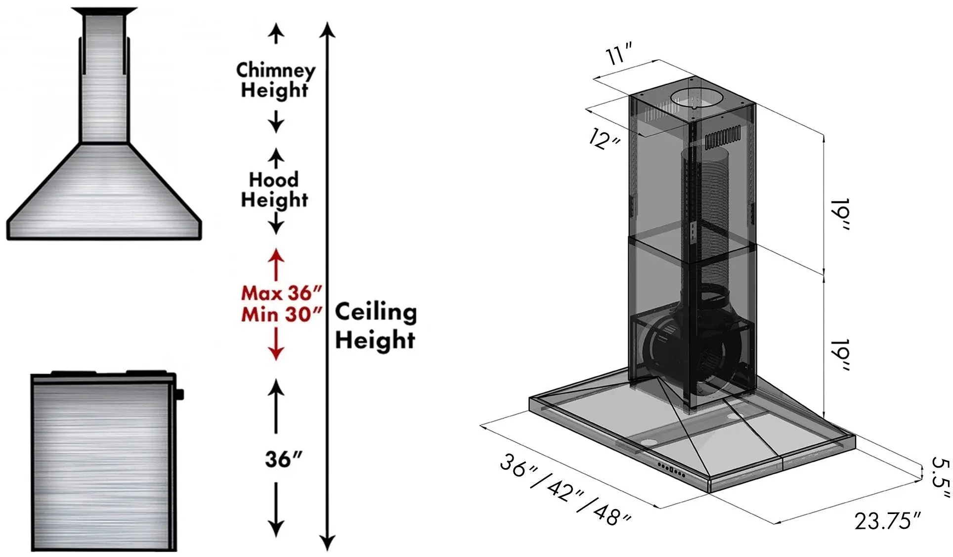 Zline BSGL2IN48 Black Stainless Steel, 48 Inch