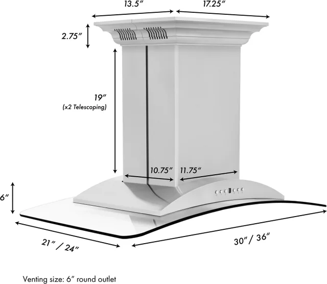 Zline GL9ICRNBT36 Island Mount Range Hood with Built-in CrownSound B...