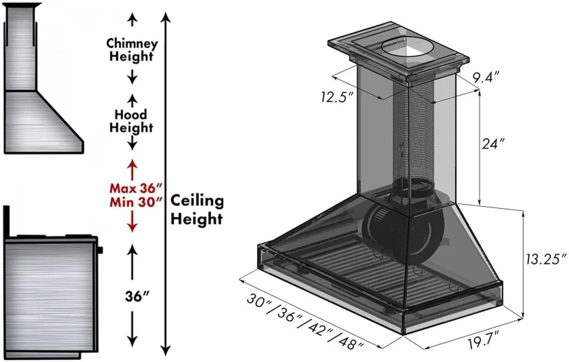 Zline KBUF48 Wooden Wall Mount Ducted Range Hood with LED Light...