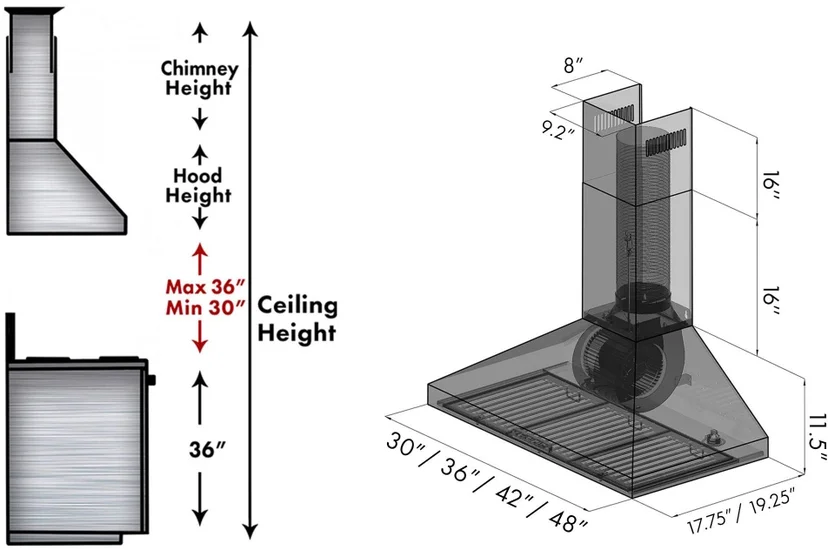 Zline KL3CRN48 Wall Mount Range Hood with LED Lights Stainless Steel