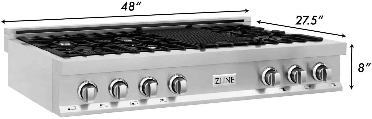 Zline RTBR48 Black Stainless Steel With 7 Gas Brass Burners