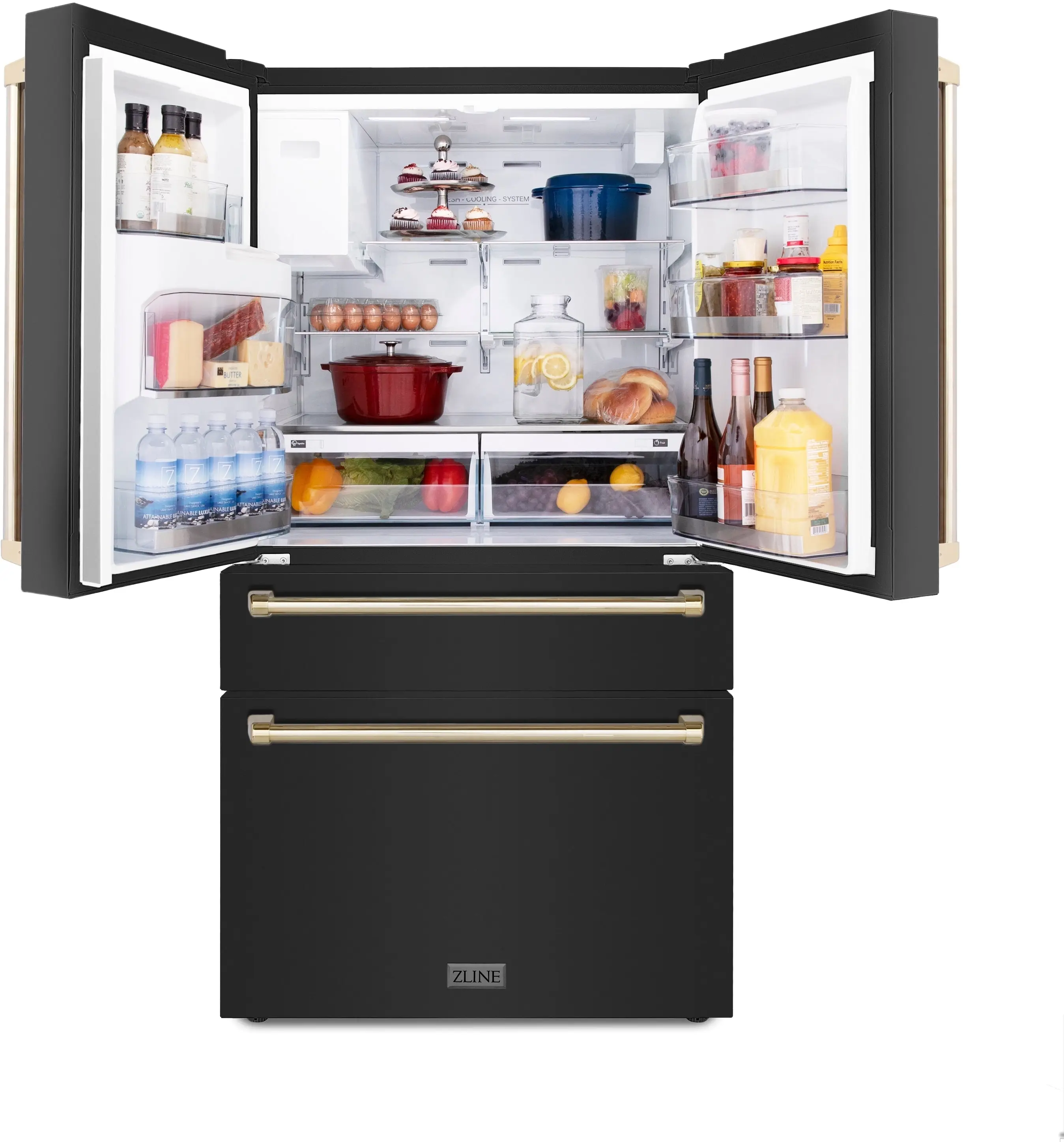 Zline RFMZW36BSG Black Stainless Steel With Gold Handles