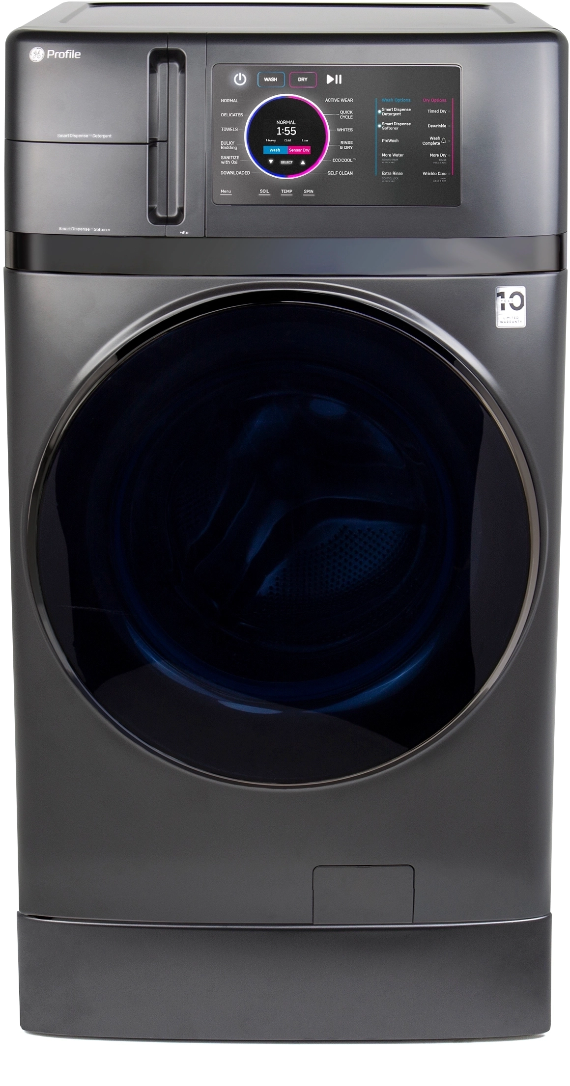 28 Inch Smart Front Load Washer/Dryer Combo with 4.8 cu.ft. Capacity, 12 Wash Cycles, 14 Dryer Cycles, Ventless Heat Pump Dryer, EZ Access Lint Filter, SmartDispense™ Technology, Dynamic Balancing Technology, Eco Cool™ Cycle, ADA Compliant, and ENERGY STAR® Qualified (Works with Standard 120v Outlet) || PFQ97HSPVDS