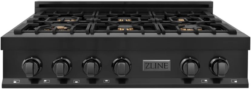 Zline RTBBR36 36 inch Gas Rangetop: Black Stainless, Brass Burne...