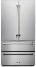 36 Inch Professional French Door Refrigerator with 22.5 Cu. Ft. Total Capacity, Ice Maker, 2 Freezer Drawers, 6 One Gallon Door Storage Bins, Counter-Depth, LED Lighting, Adjustable Shelves, Fingerprint Resistant, Automatic Ice Maker, Door Alarm, UL Certified and Energy Star Certified