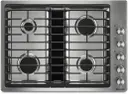 30 Inch Gas Cooktop with 4 Sealed Burners, Continuous Grates, 17,000 BTU Ultra-High Output Burner, 5,000 BTU Ultra-Low Output Burner, 3-Speeds, JX3™ Downdraft Ventilation System, Prop 65, ADA Compliant, and UL Certified
