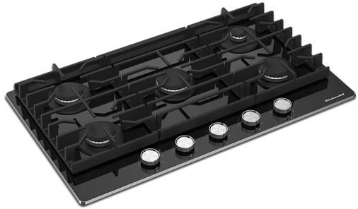 KitchenAid KCGG536PBL 36 Inch Gas Cooktop Black | Plesser's Appliances