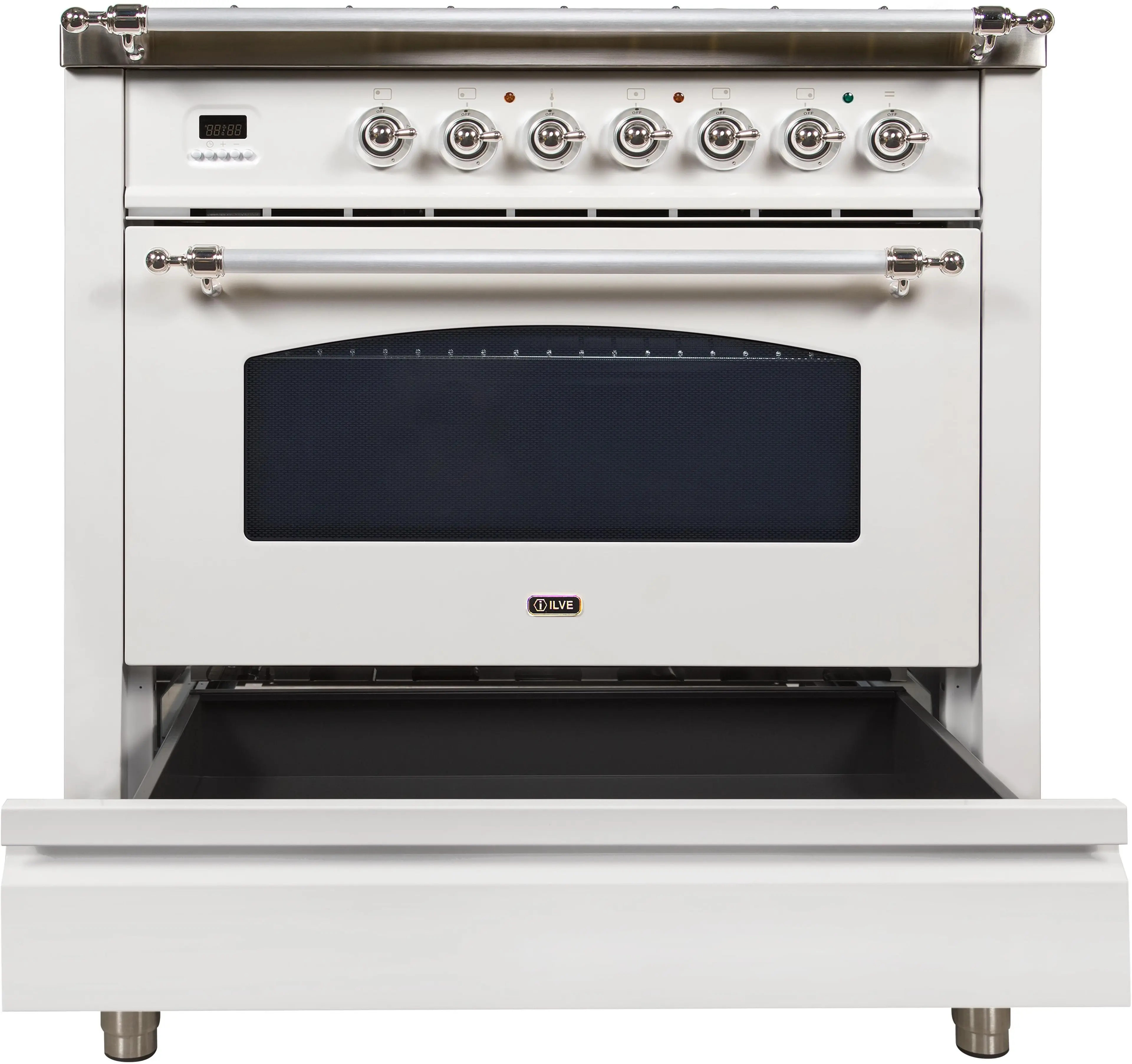 Ilve UPN90FDVGGBXLP Liquid Propane In White W/ Chrome Trim
