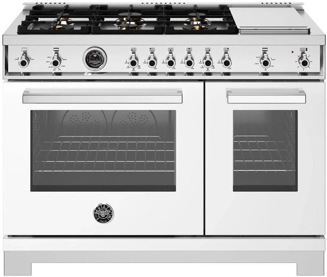 PRO366BCFEPROT by Bertazzoni - 36 inch Dual Fuel Range, 6 Brass