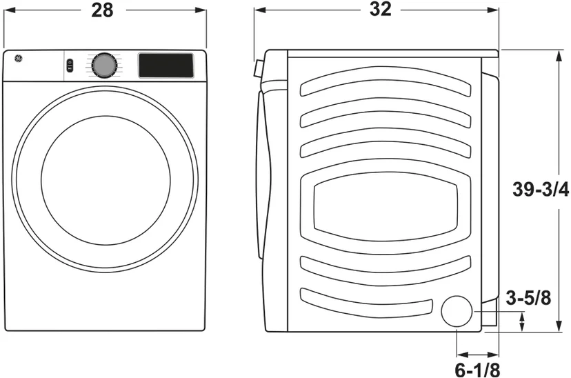 GE GFD55GSPNDG 28 Inch Front Load Smart Dryer with Sensor Dry: Di...