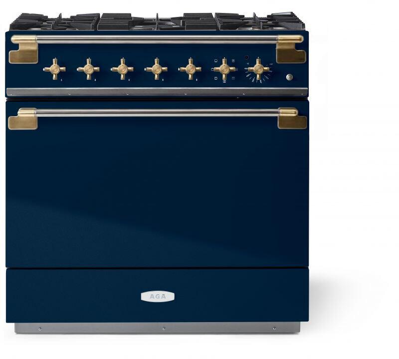 AGA AEL361DFABIND Elise 36 Inch Dual Fuel Range: Indigo With Brass A...