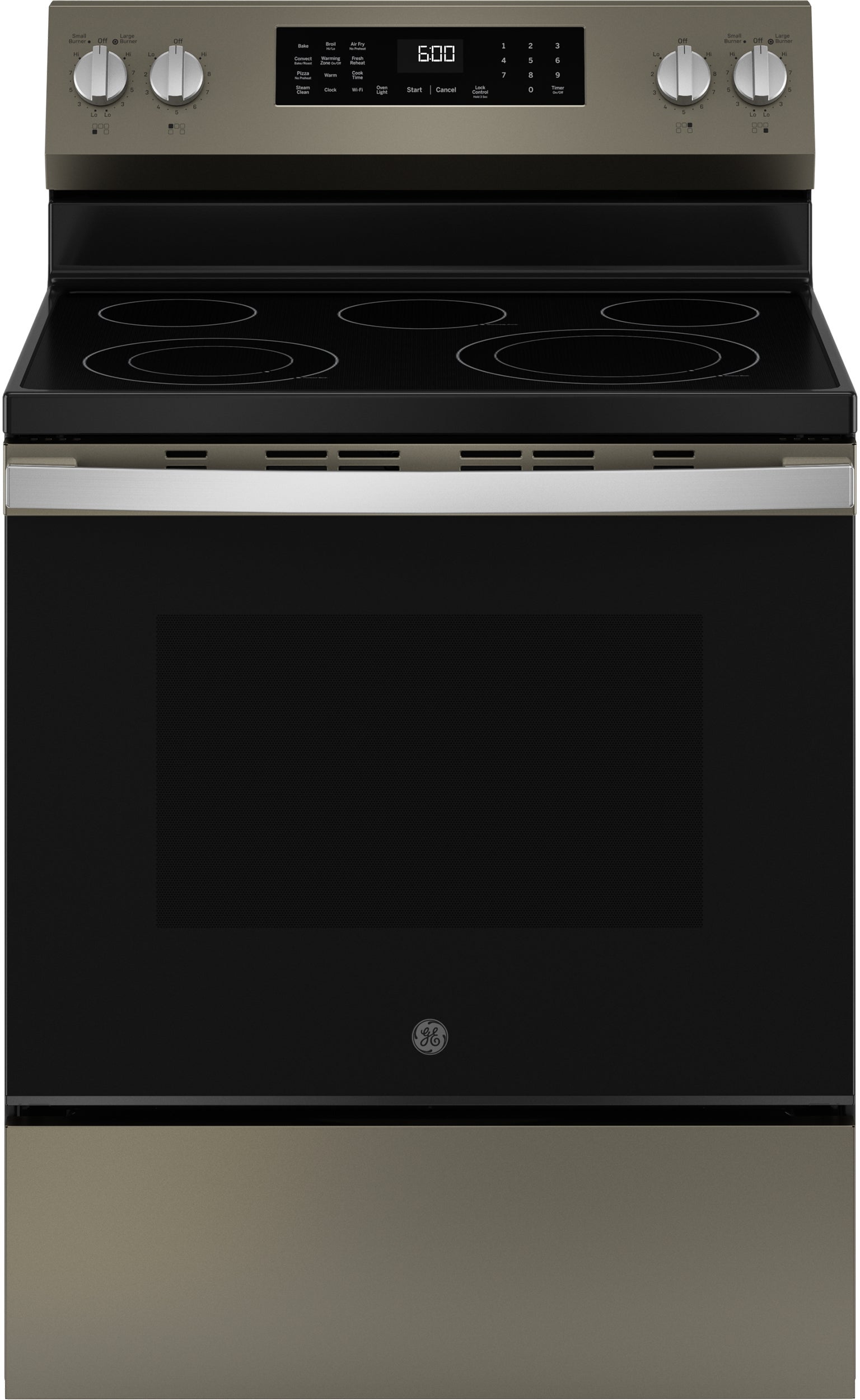 GE GRF600AVES 30 Inch Freestanding Electric Smart Range with 5 Smoothtop Elements 5.3 cu. ft. Convection Oven Power Boil Burner Warming Zone Storage Drawer Air Fry WiFi Enhanced Shabbos Mode Built In
