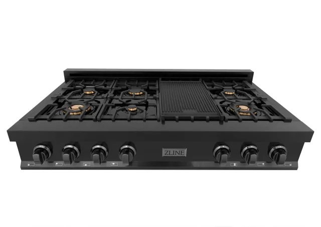 Zline RTBBR48 48 Inch Porcelain Gas Stovetop With 7 Gas Brass Bu...