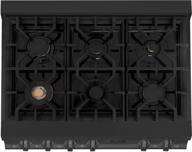 Zline RTBBR36 36 inch Gas Rangetop: Black Stainless, Brass Burne...