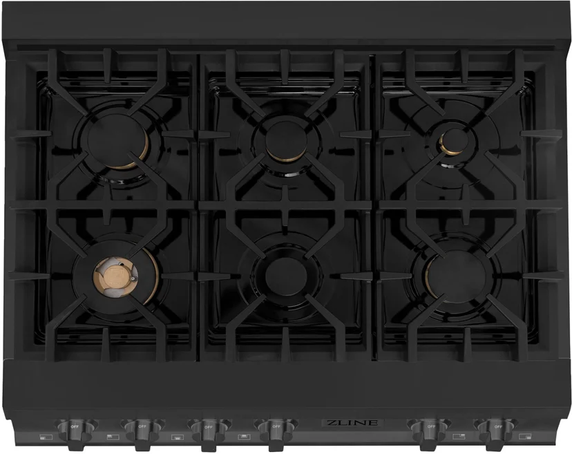 Zline RTBBR36 36 inch Gas Rangetop: Black Stainless, Brass Burne...