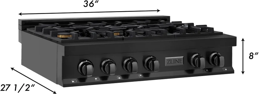 Zline RTBBR36 36 inch Gas Rangetop: Black Stainless, Brass Burne...