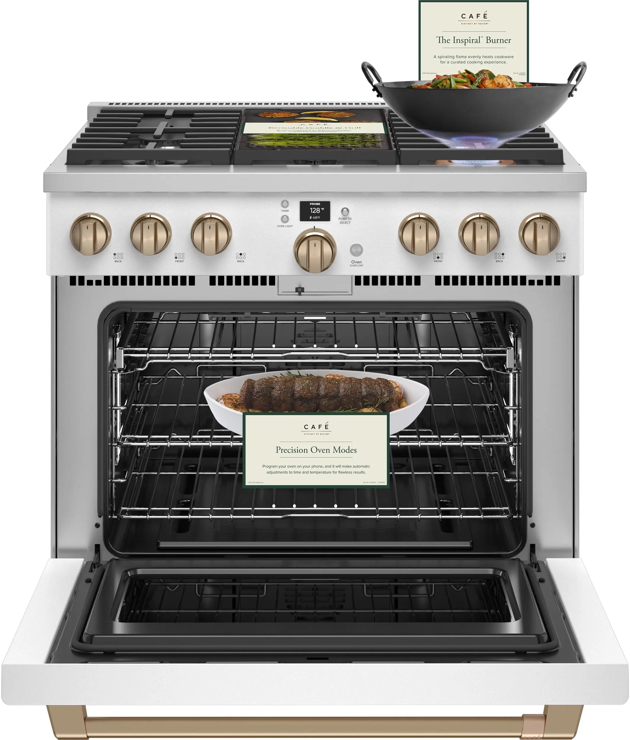 Cafe CGY366P4TW2 Matte White with Brushed Bronze