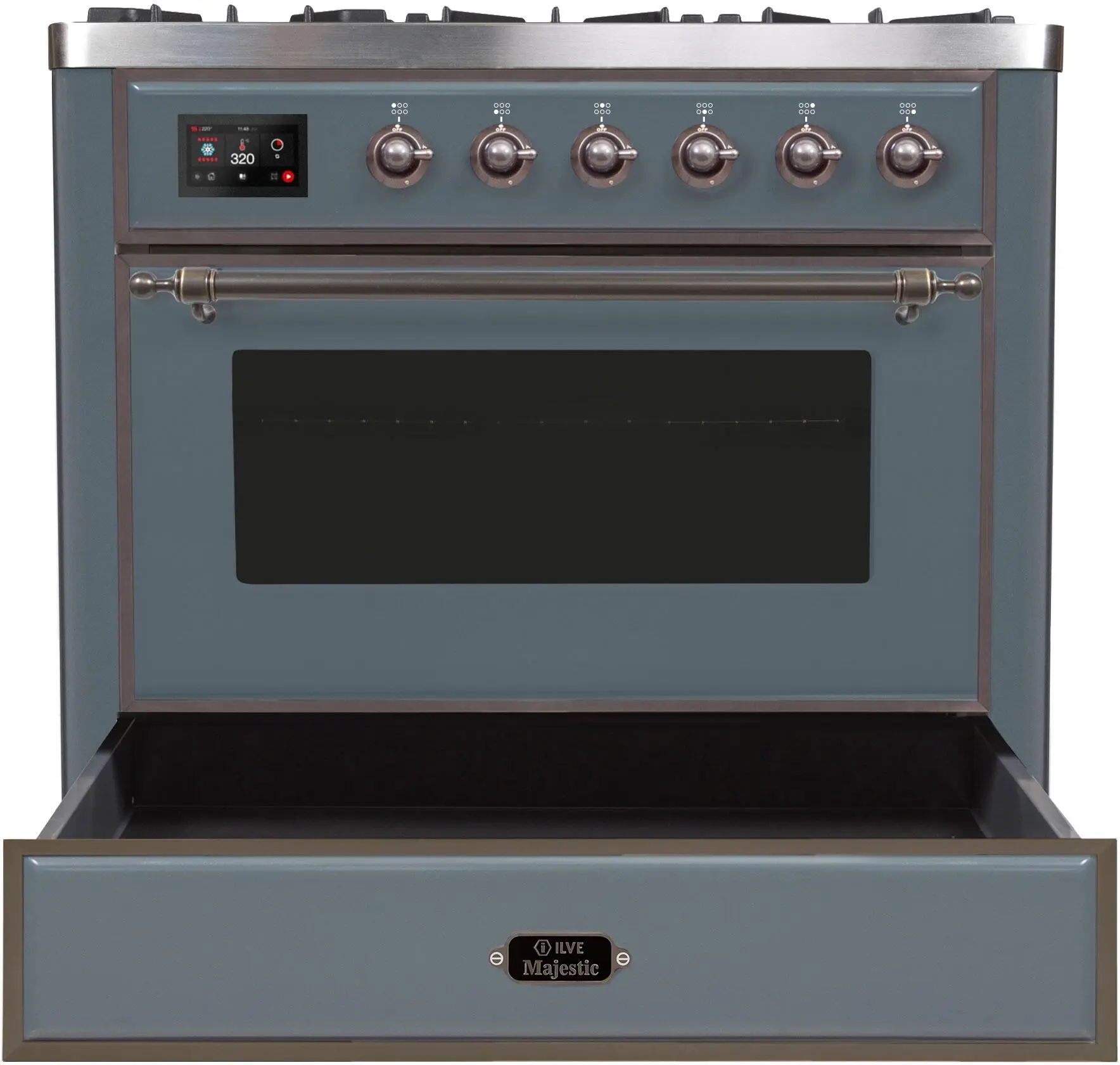 Ilve UM096DNS3BGBLP Liquid Propane In Blue Grey W/ Bronze Trim